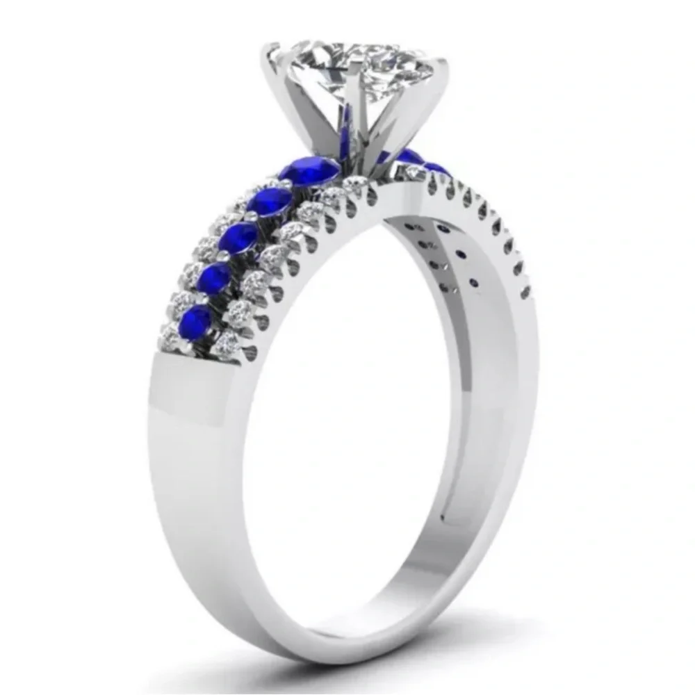 Gorgeous New Sterling Silver Blue White Sapphires Marquise Cut Ring